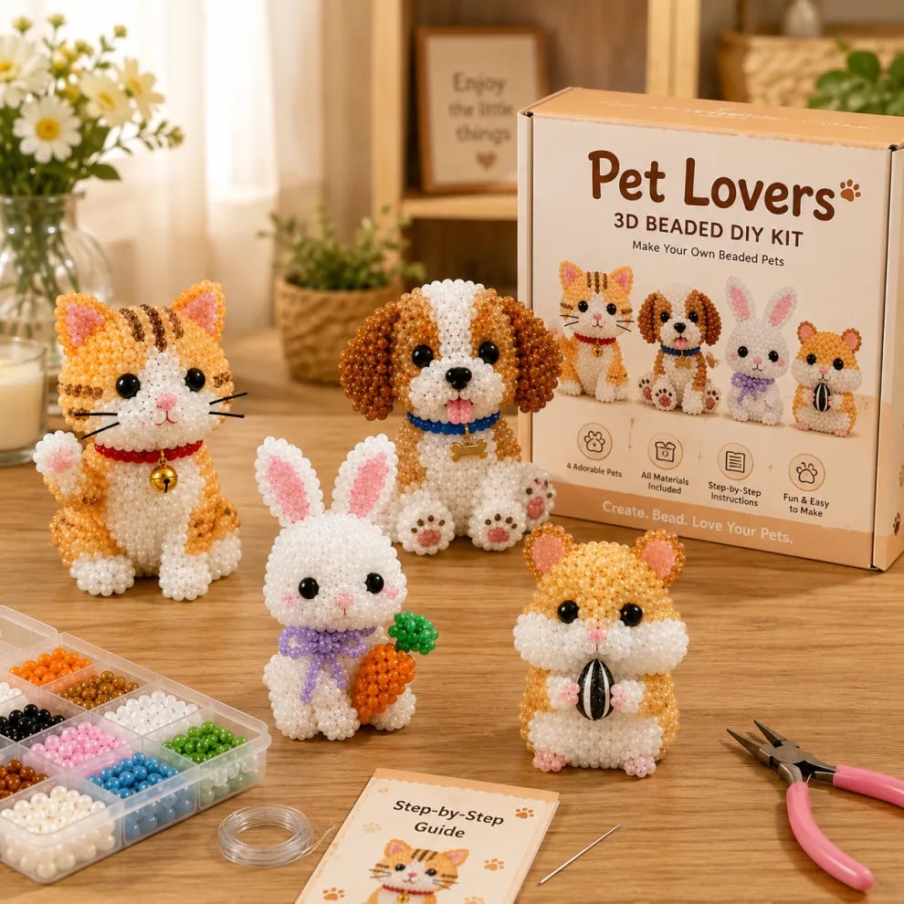 🎨 JETZT 50% RABATT! ✨ Kleines 3D-Bastelset für süße Perlentiere – Entspannung, Kreativität & das perfekte Geschenk 🐶🧵🎁
