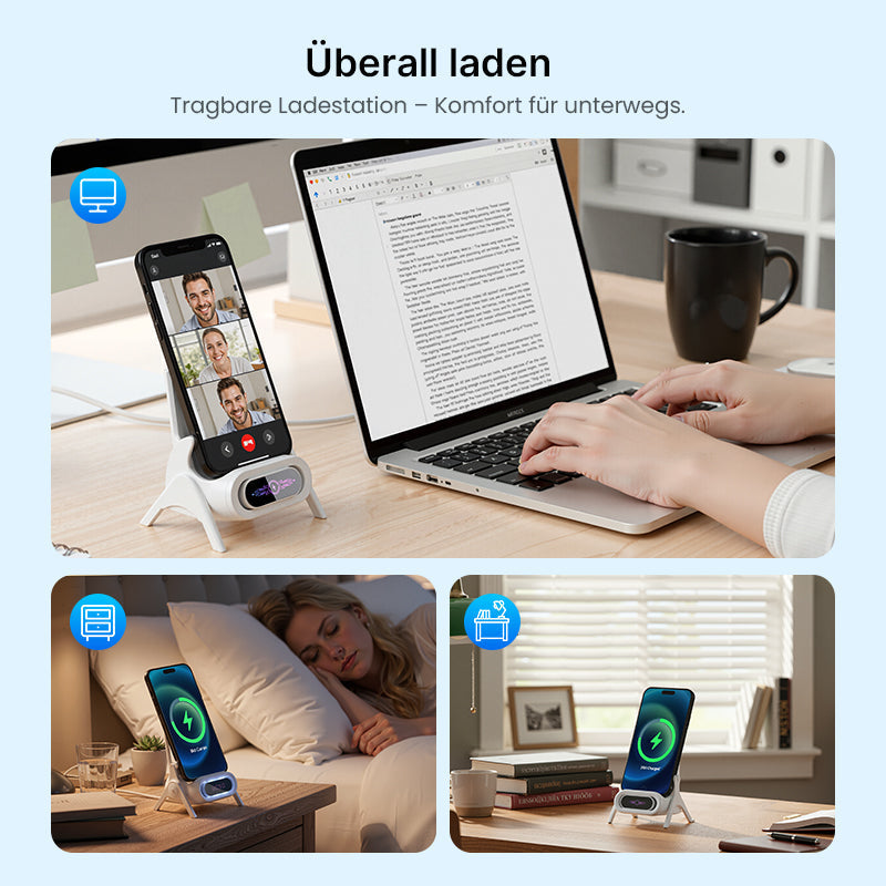 Der magnetische 2-in-1-Kabellose Ladestand – ablegen, sofort laden, aufnehmen, sofort nutzen
