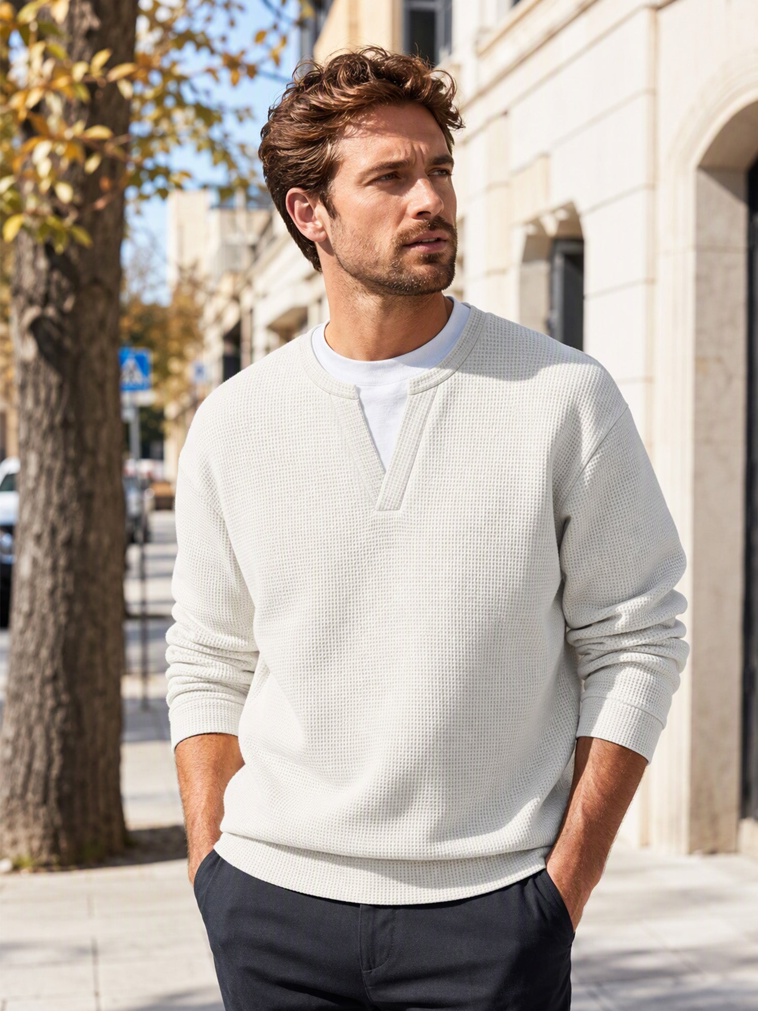 ✨ 50 % RABATT – Herren Waffel-T-Shirt im Layer-Look | Bequemer Alltagsstil mit eleganter Struktur 👚