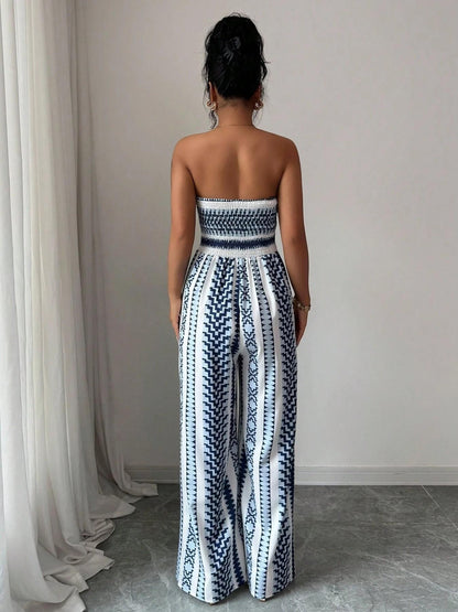 Damen Jumpsuit Schulterfrei Floral im Boho-Stil – Eleganter Sommer-Overall mit Bardot-Ausschnitt – 50% Rabatt