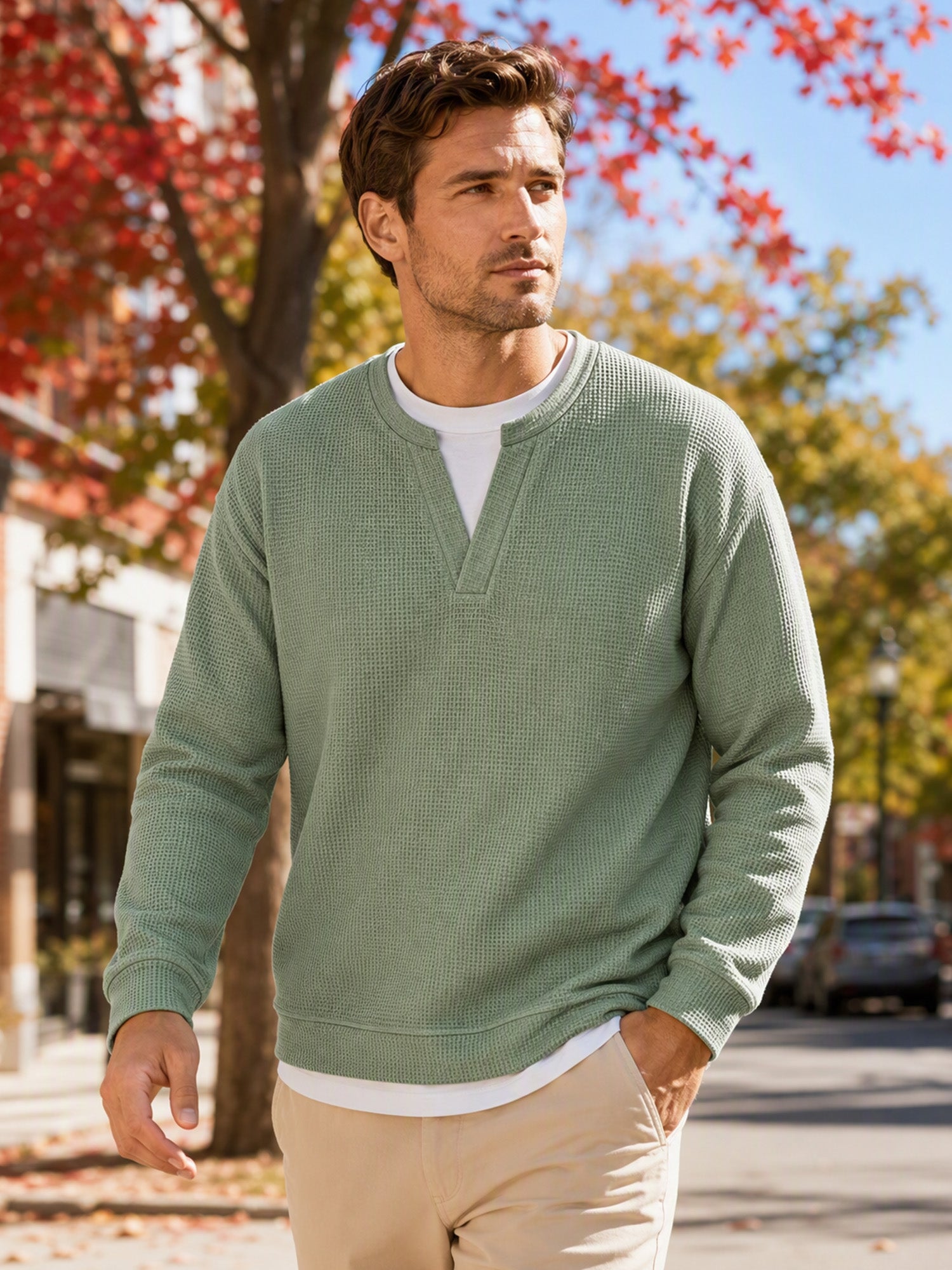 ✨ 50 % RABATT – Herren Waffel-T-Shirt im Layer-Look | Bequemer Alltagsstil mit eleganter Struktur 👚