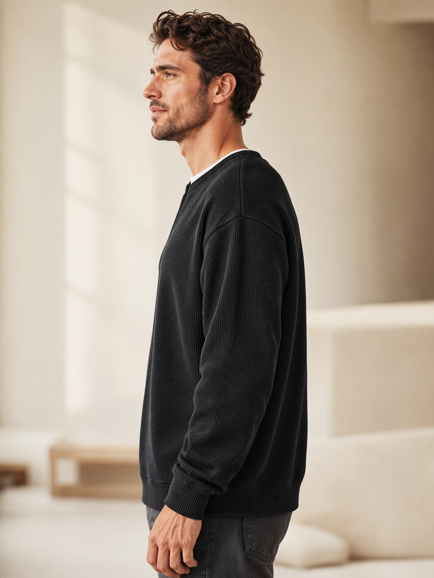 ✨ 50 % RABATT – Herren Waffel-T-Shirt im Layer-Look | Bequemer Alltagsstil mit eleganter Struktur 👚