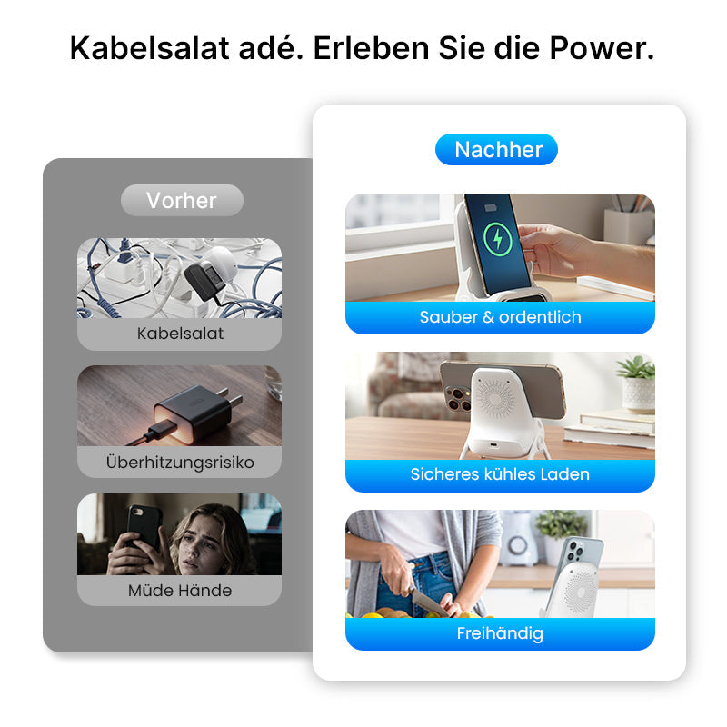 Der magnetische 2-in-1-Kabellose Ladestand – ablegen, sofort laden, aufnehmen, sofort nutzen