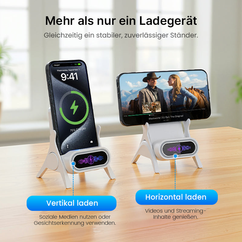 Der magnetische 2-in-1-Kabellose Ladestand – ablegen, sofort laden, aufnehmen, sofort nutzen