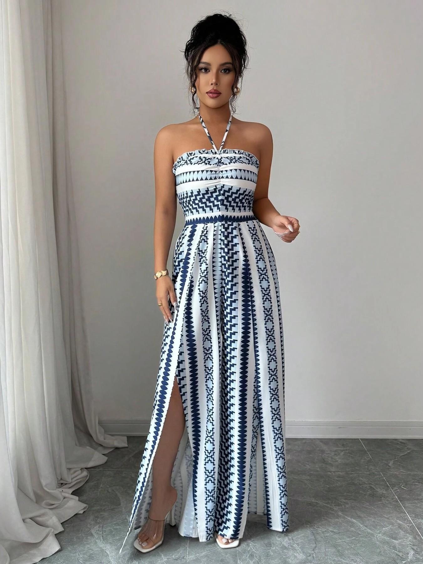Damen Jumpsuit Schulterfrei Floral im Boho-Stil – Eleganter Sommer-Overall mit Bardot-Ausschnitt – 50% Rabatt