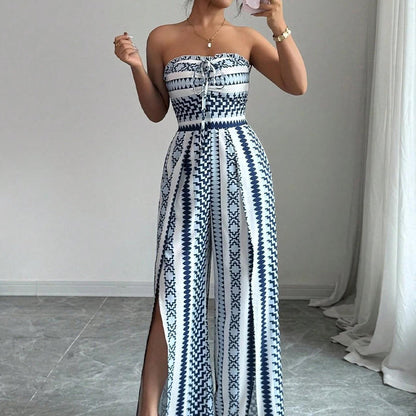 Damen Jumpsuit Schulterfrei Floral im Boho-Stil – Eleganter Sommer-Overall mit Bardot-Ausschnitt – 50% Rabatt