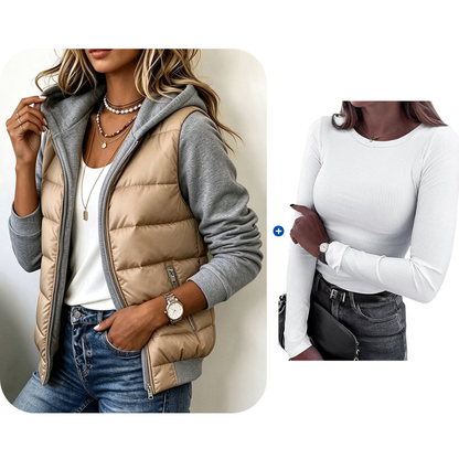 📢🎉Ausverkauf! Unter Selbstkostenpreis🛍️✨Damen Farbblock gesteppte Kapuzenjacke