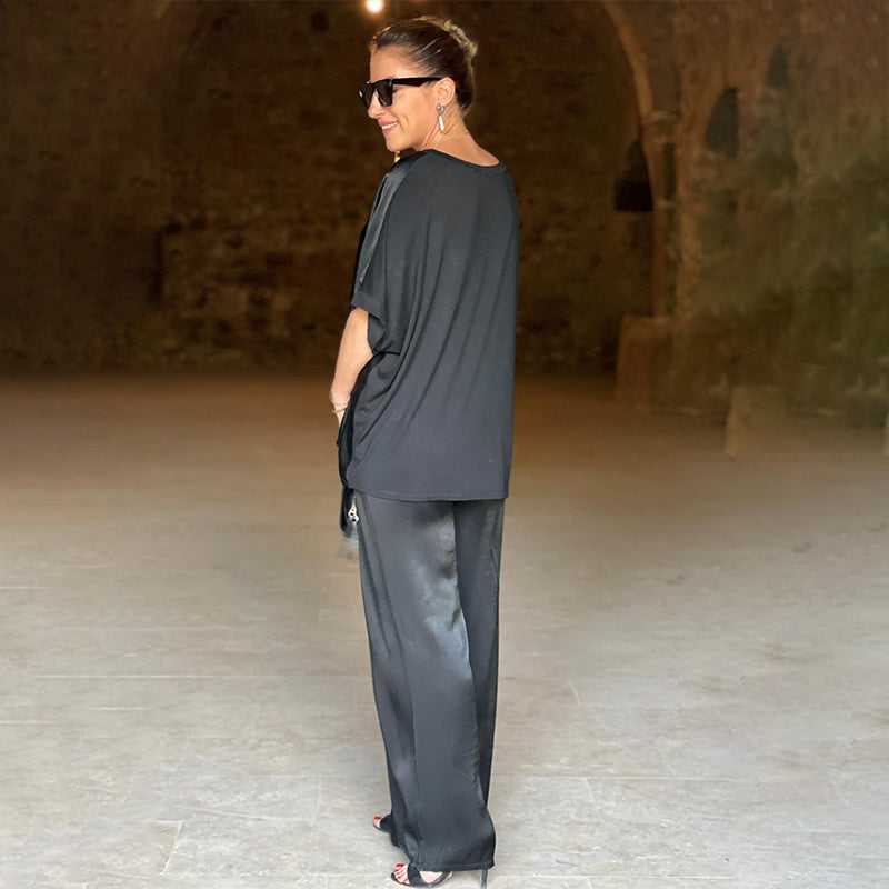 Elegantes Glänzendes zweiteiliges Set mit V-Ausschnitt in Übergröße