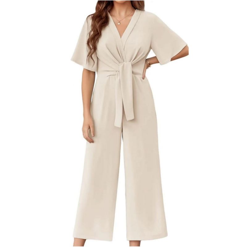 Eleganter V-Ausschnitt Jumpsuit mit breiter Taille und Bindeband für Damen