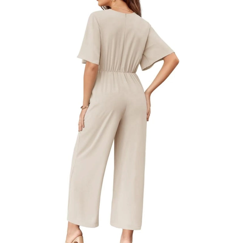 Eleganter V-Ausschnitt Jumpsuit mit breiter Taille und Bindeband für Damen
