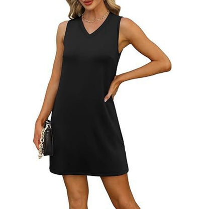 Architektonische Eleganz trifft Alltagstauglichkeit-Trägerkleid im Mini-Look mit V-Ausschnitt für Damen
