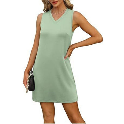 Architektonische Eleganz trifft Alltagstauglichkeit-Trägerkleid im Mini-Look mit V-Ausschnitt für Damen