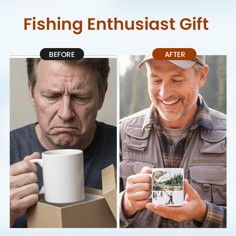 Keramik-Kaffeetasse mit Fischermotiv