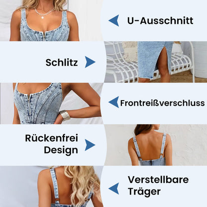👖 NUR FÜR BEGRENZTE ZEIT: 50 % RABATT! ✨ Damen-Jeanskleid mit freien Schultern – V-Ausschnitt, fließend, Boho-Stil 🌼