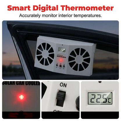 🔥50 % RABATT!!!🚗Solarbetriebener Auto-Abluftventilator – Doppel-Turbo-Belüftung & Temperaturanzeige☀️