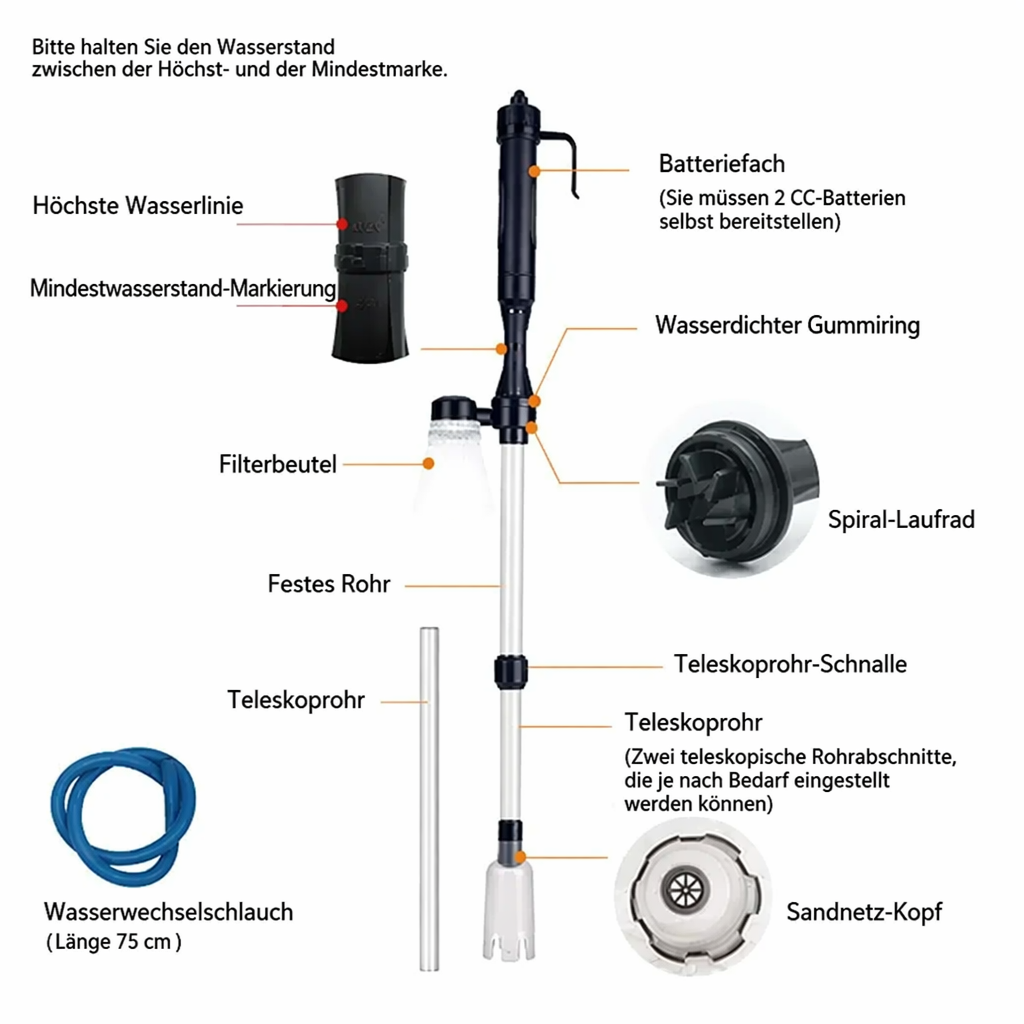 🐠50% RABATT!⚡Elektrischer Aquarienkiesreiniger – Automatischer Mulmabsauger, wiederaufladbar & wasserdicht – Sauberes Aquarium ohne Wasserwechselstress ✨