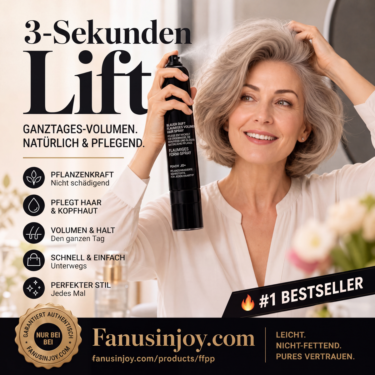 🍑✨ JETZT 50 % RABATT! !✨✨Haar‑Volumen‑Spray mit Pfirsichduft, langanhaltend, gibt mehr Fülle, leichtes Styling‑Spray für glattes, flaches Haar