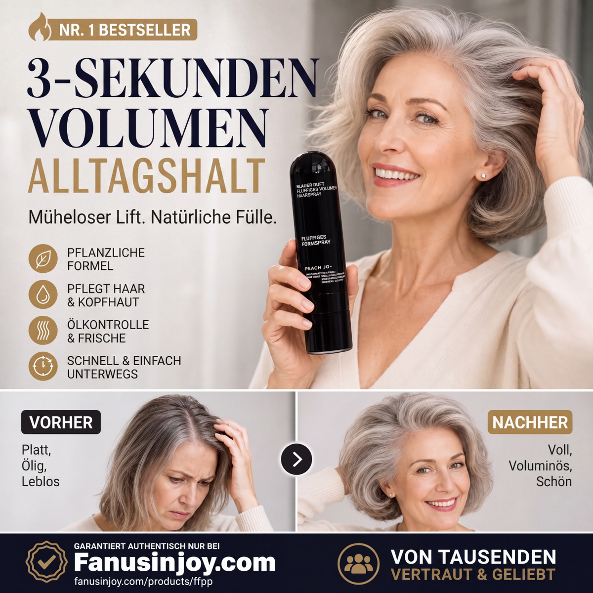 🍑✨ JETZT 50 % RABATT! !✨✨Haar‑Volumen‑Spray mit Pfirsichduft, langanhaltend, gibt mehr Fülle, leichtes Styling‑Spray für glattes, flaches Haar