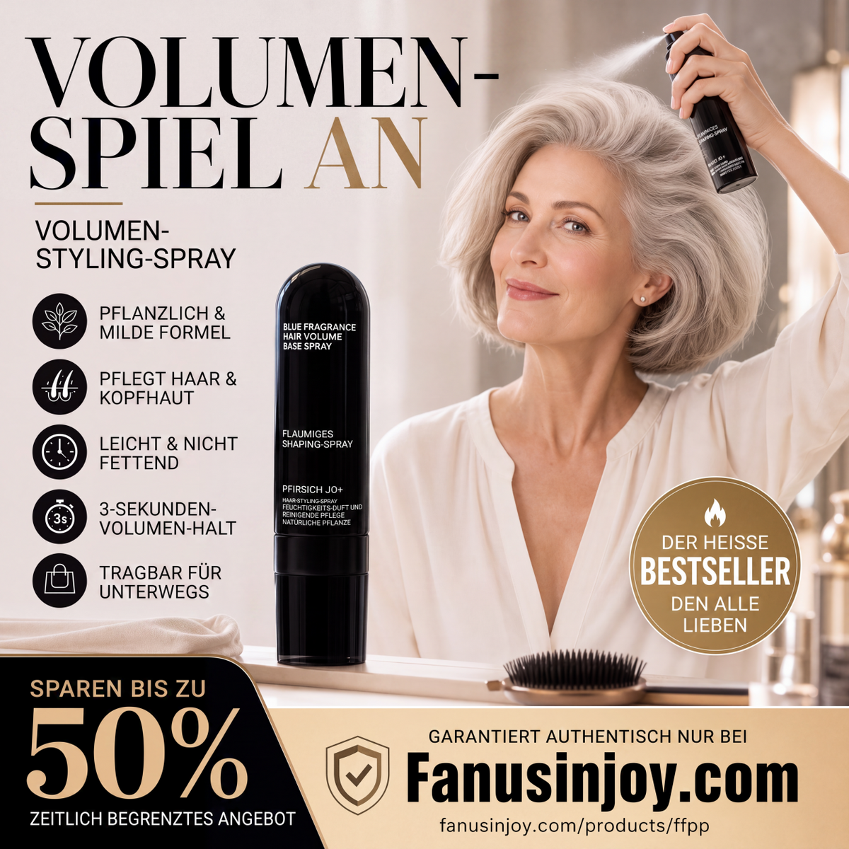 🍑✨ JETZT 50 % RABATT! !✨✨Haar‑Volumen‑Spray mit Pfirsichduft, langanhaltend, gibt mehr Fülle, leichtes Styling‑Spray für glattes, flaches Haar