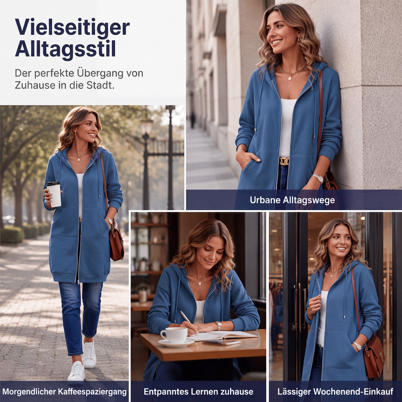 🧥 50 % RABATT | Lässig, bequem & vielseitig – Damen Kapuzenjacke in längerer Passform