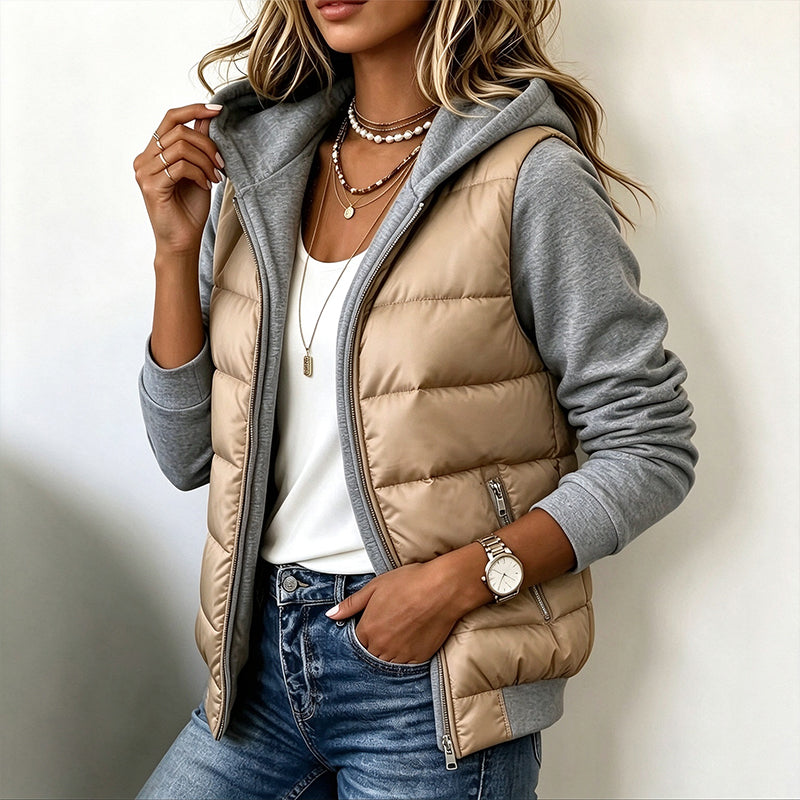 📢🎉Ausverkauf! Unter Selbstkostenpreis🛍️✨Damen Farbblock gesteppte Kapuzenjacke