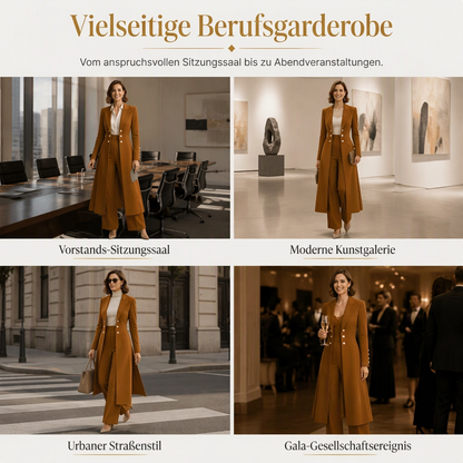 📢🎉🛍️✨Elegantes herbstliches 2-Teiler-Outfit für Damen mit Retro-Langmantel und schlichter Hose
