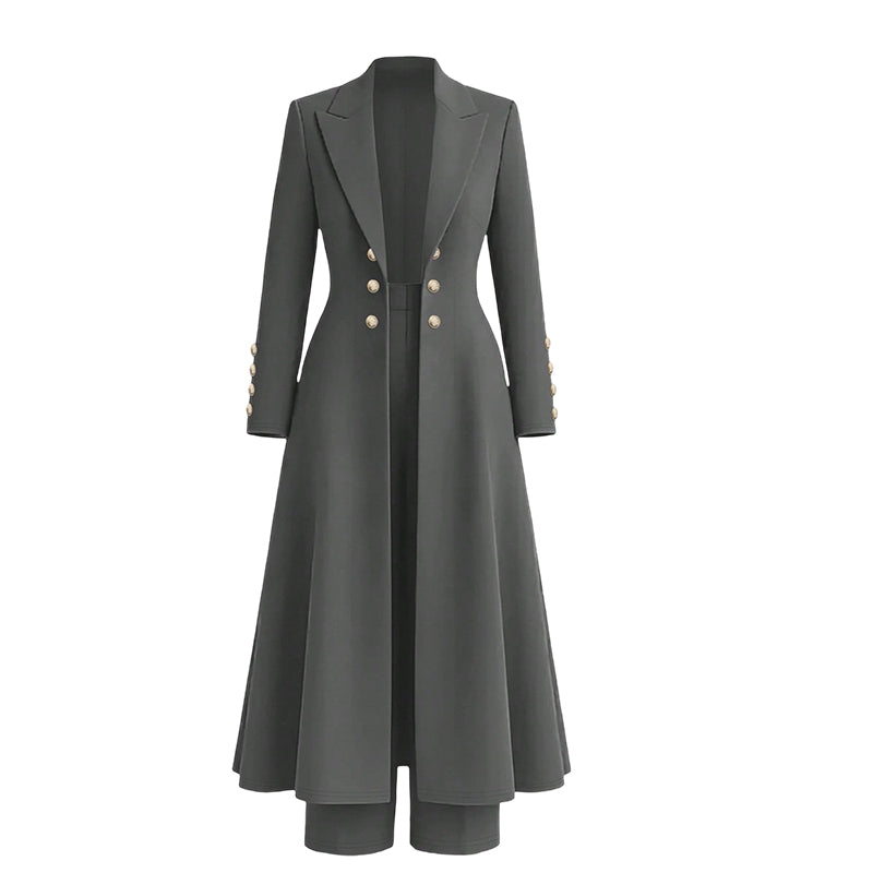 📢🎉🛍️✨Elegantes herbstliches 2-Teiler-Outfit für Damen mit Retro-Langmantel und schlichter Hose