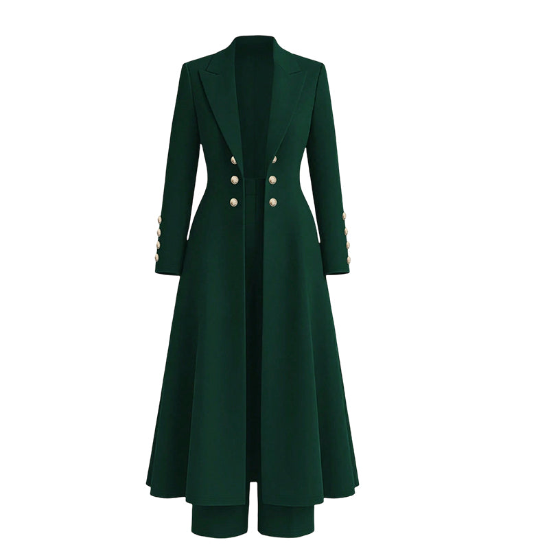📢🎉🛍️✨Elegantes herbstliches 2-Teiler-Outfit für Damen mit Retro-Langmantel und schlichter Hose