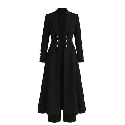 📢🎉🛍️✨Elegantes herbstliches 2-Teiler-Outfit für Damen mit Retro-Langmantel und schlichter Hose