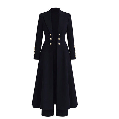 📢🎉🛍️✨Elegantes herbstliches 2-Teiler-Outfit für Damen mit Retro-Langmantel und schlichter Hose