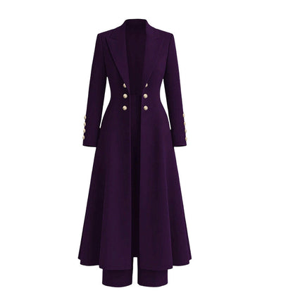📢🎉🛍️✨Elegantes herbstliches 2-Teiler-Outfit für Damen mit Retro-Langmantel und schlichter Hose
